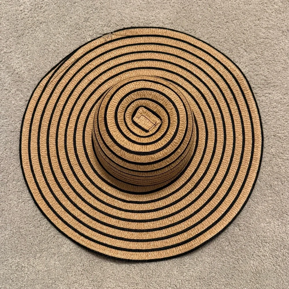 a.n.a. Striped Tan and Black Wide Brim Floppy Sun Hat NWT